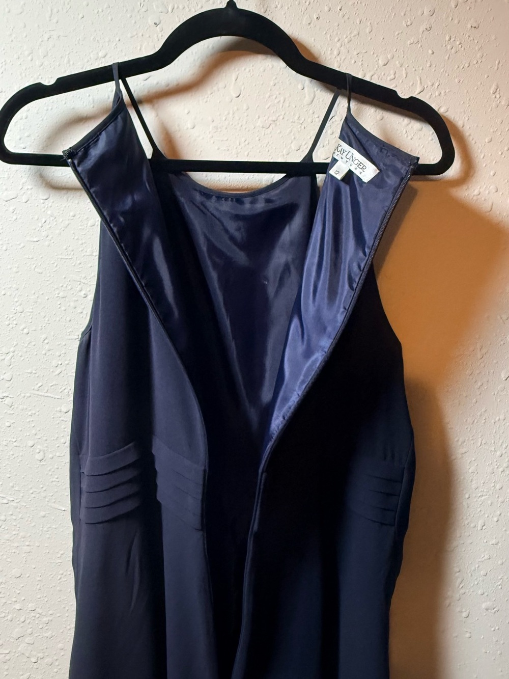 Kay Unger New York Navy Pleated Cocktail Dress Size 12 Sleeveless Midi Formal - Picture 6 of 10